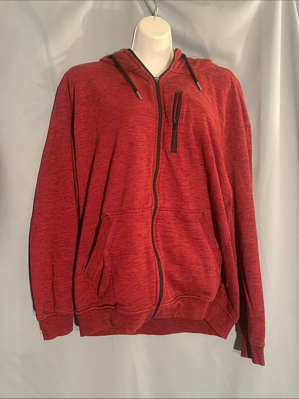 Red Zip-Up Hooded Men's Sweater Jacket